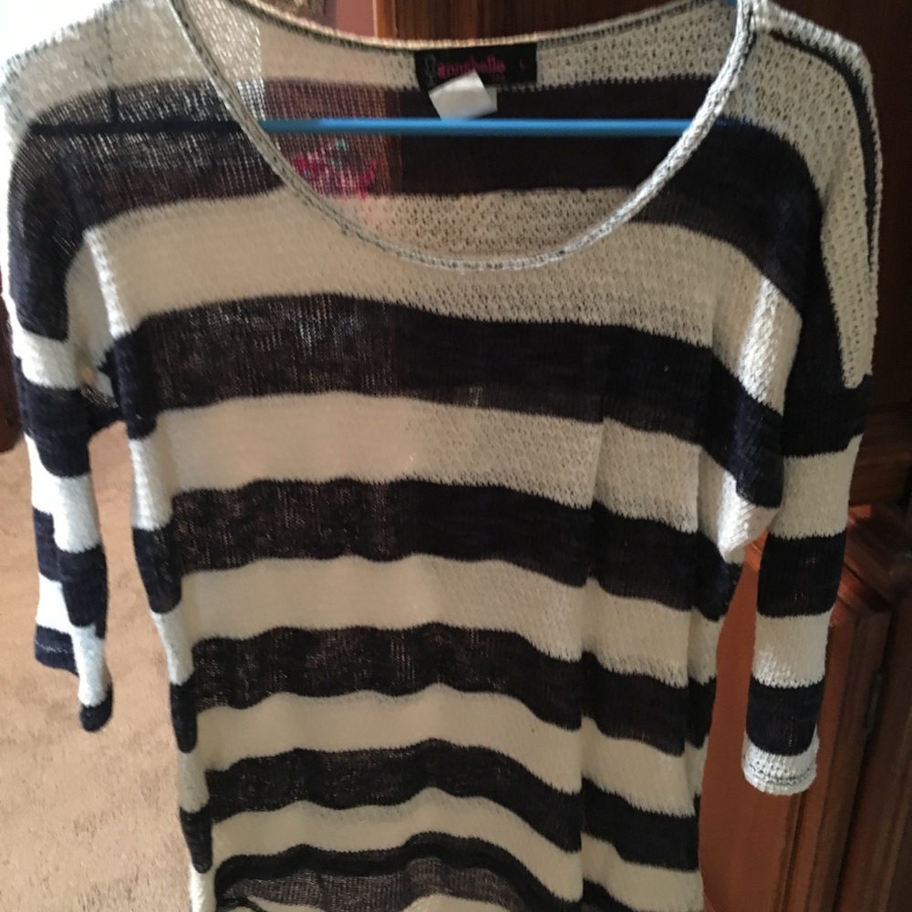 Navy and white striped sweater. Size large
